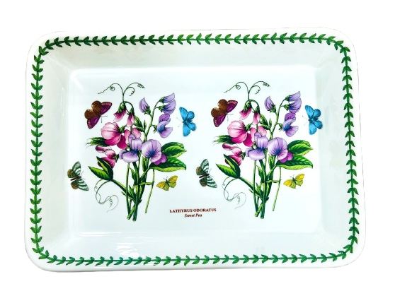 Decorative tray with floral and butterfly design on a white background