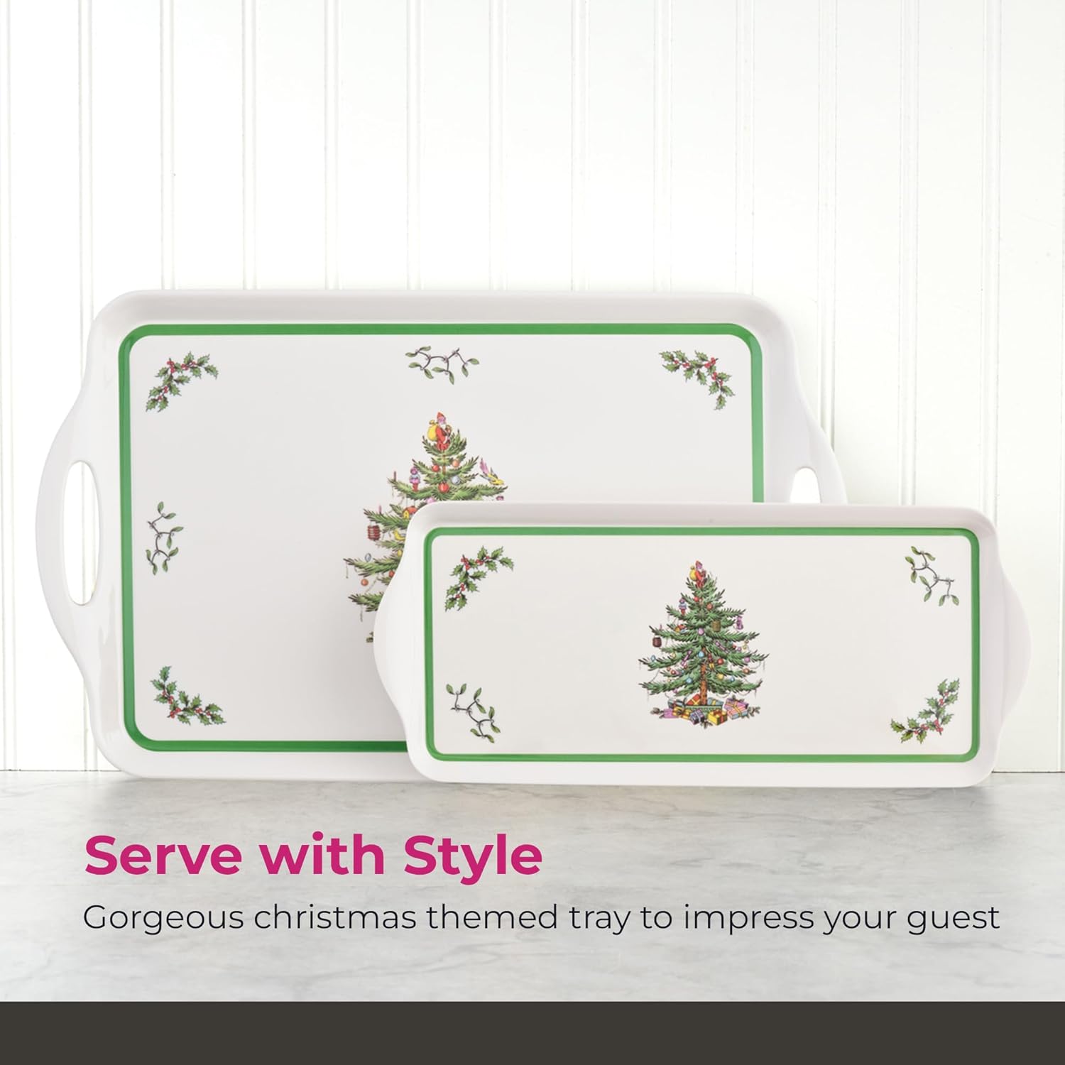 Spode Christmas Tree Sandwich Tray (15" x 6.5") - Decorative Serving Platter for Crudit, Appetizers, Holiday Snacks - Festive Melamine Dish, Durable Christmas Dinnerware - Elegant Holiday Tableware