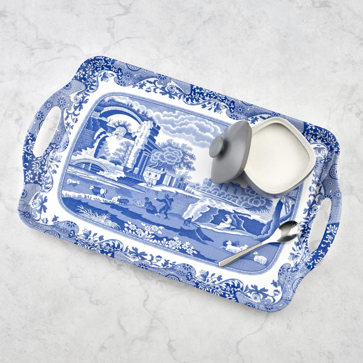 Pimpernel Spode Blue Italian Tray Large Handled Made of Melamine for Indoor and Outdoor use | Measures 18.9" x 11.6" | Dishwasher Safe