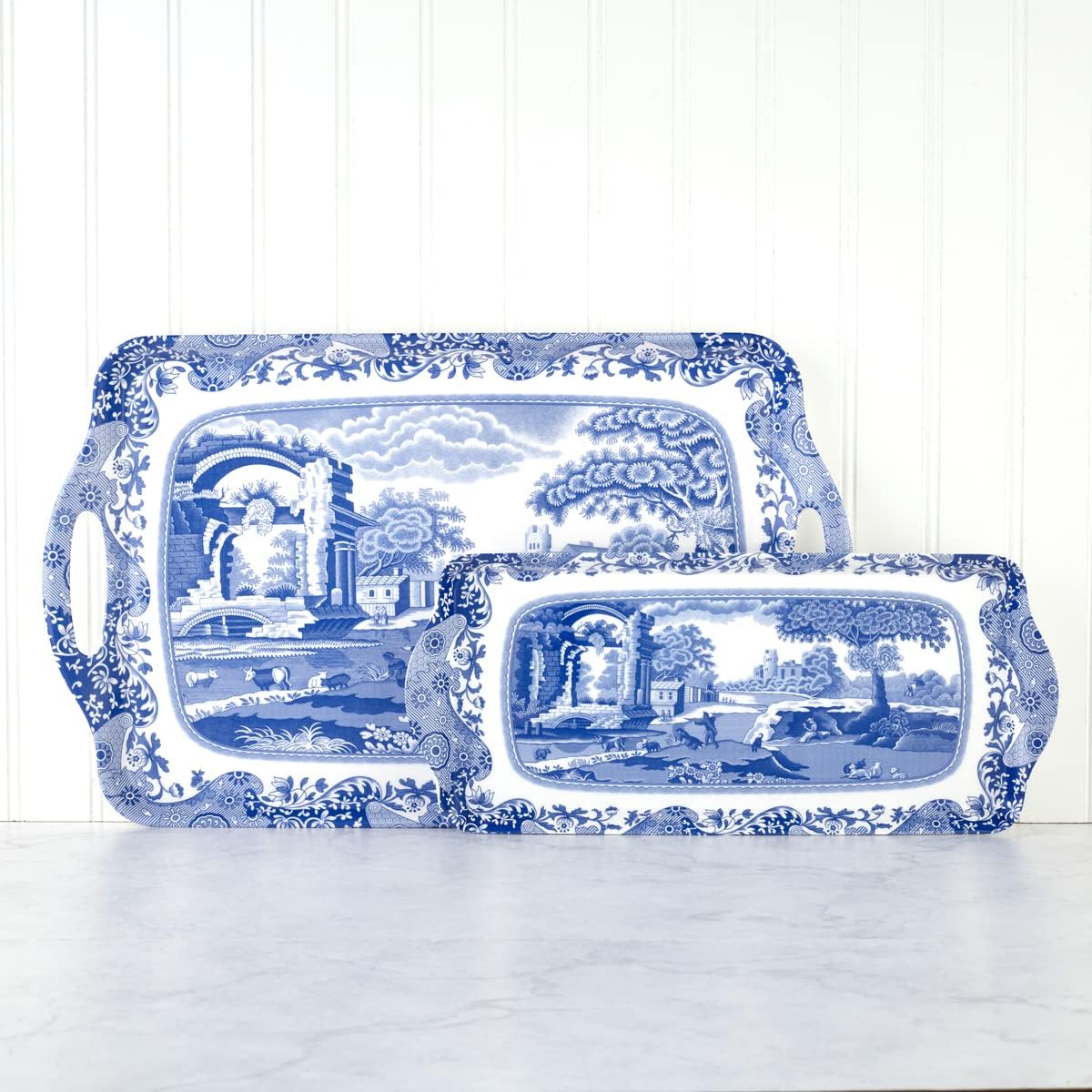 Pimpernel Spode Blue Italian Tray Large Handled Made of Melamine for Indoor and Outdoor use | Measures 18.9" x 11.6" | Dishwasher Safe
