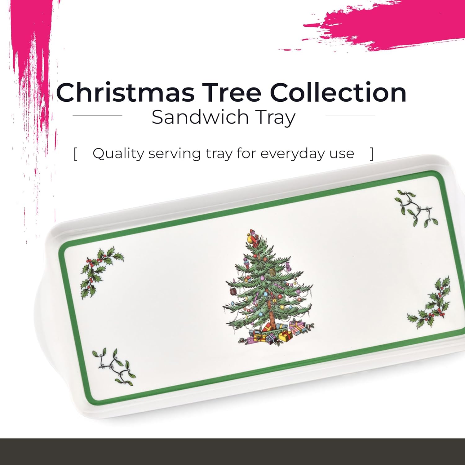 Spode Christmas Tree Sandwich Tray (15" x 6.5") - Decorative Serving Platter for Crudit, Appetizers, Holiday Snacks - Festive Melamine Dish, Durable Christmas Dinnerware - Elegant Holiday Tableware