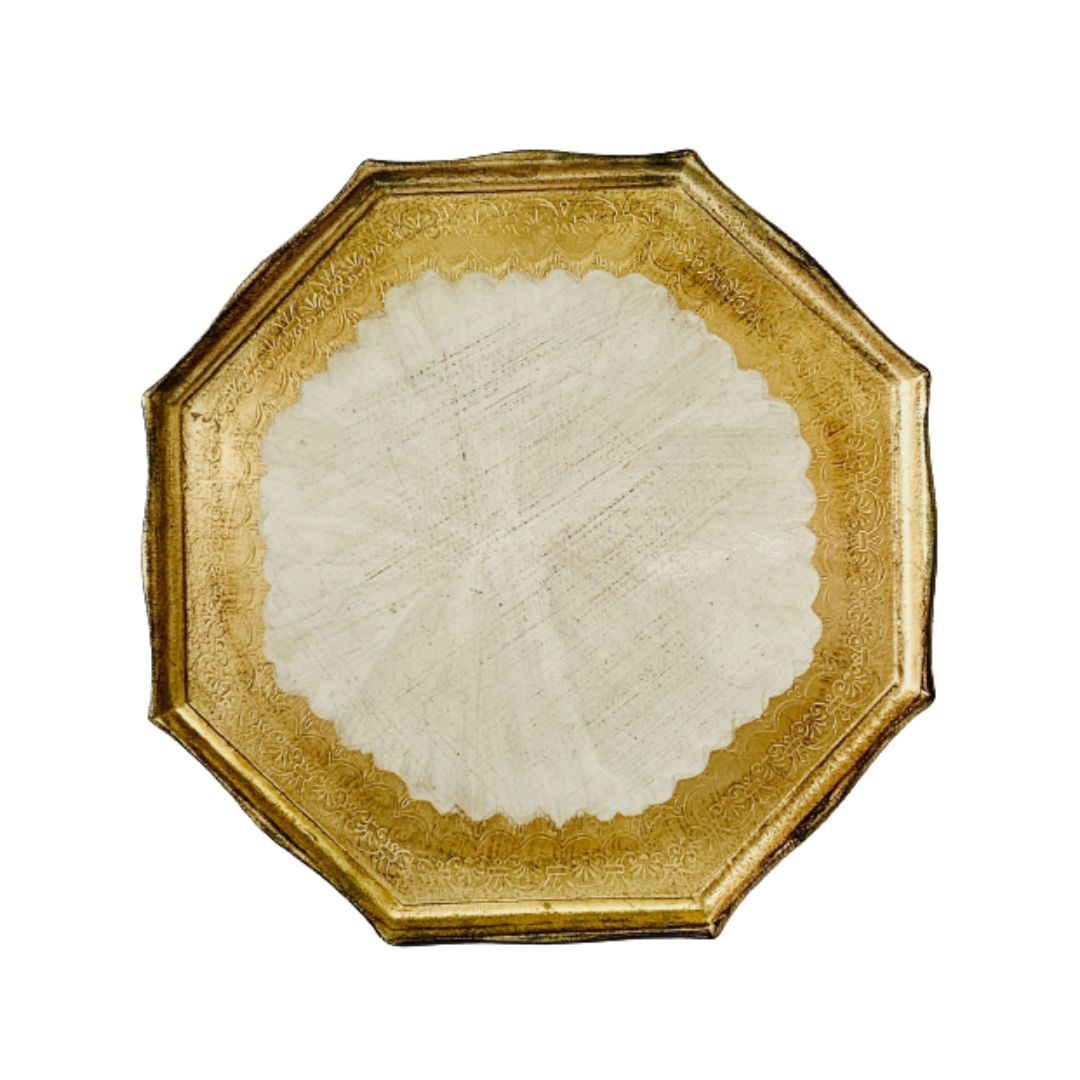 Florentine Wood Tray Octagonal 13" Gold Hand Made & Painted in Firenze Italy