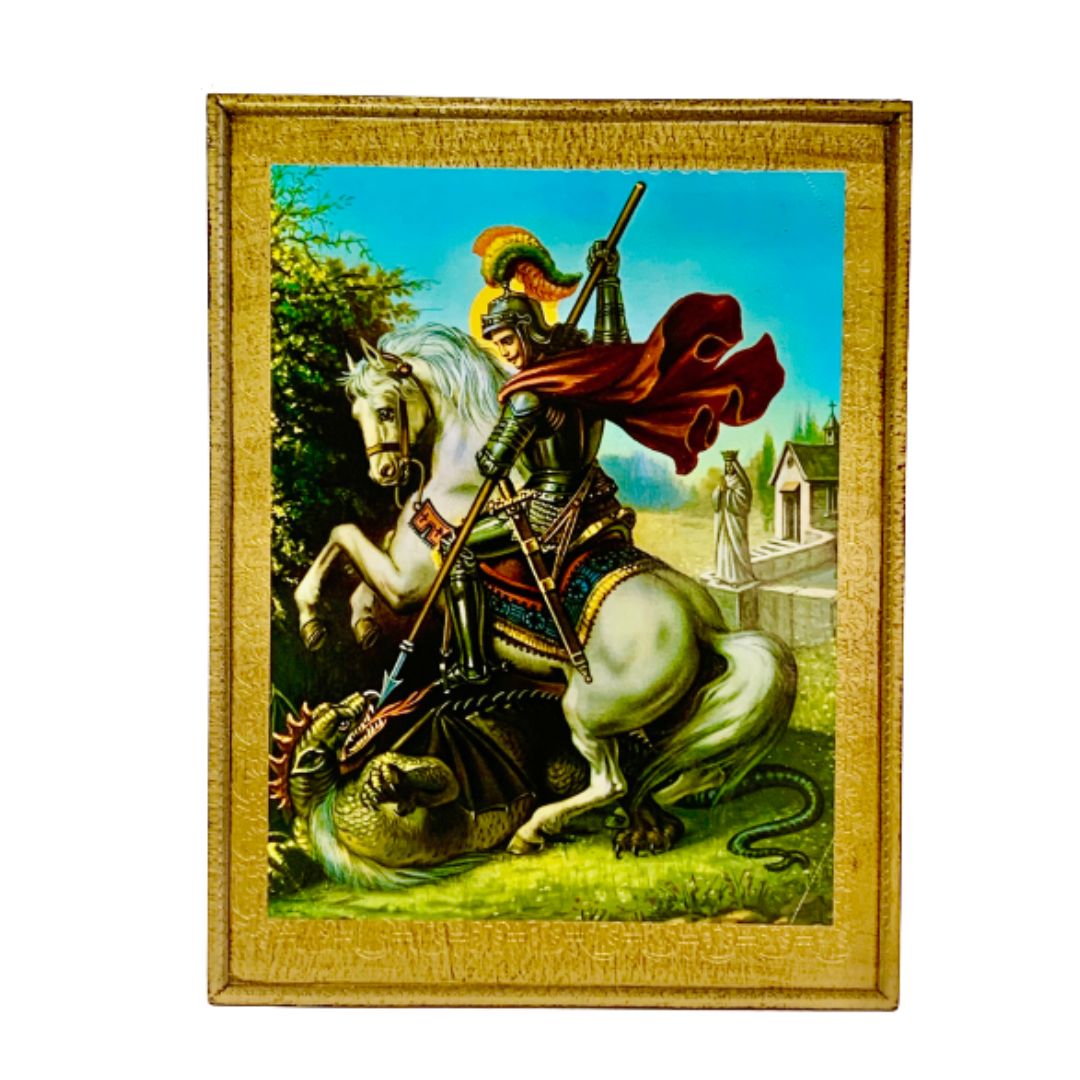 Saint George on Florentine wood board from Firenze Italy 15"wide X 19.5"tall X .6"thick