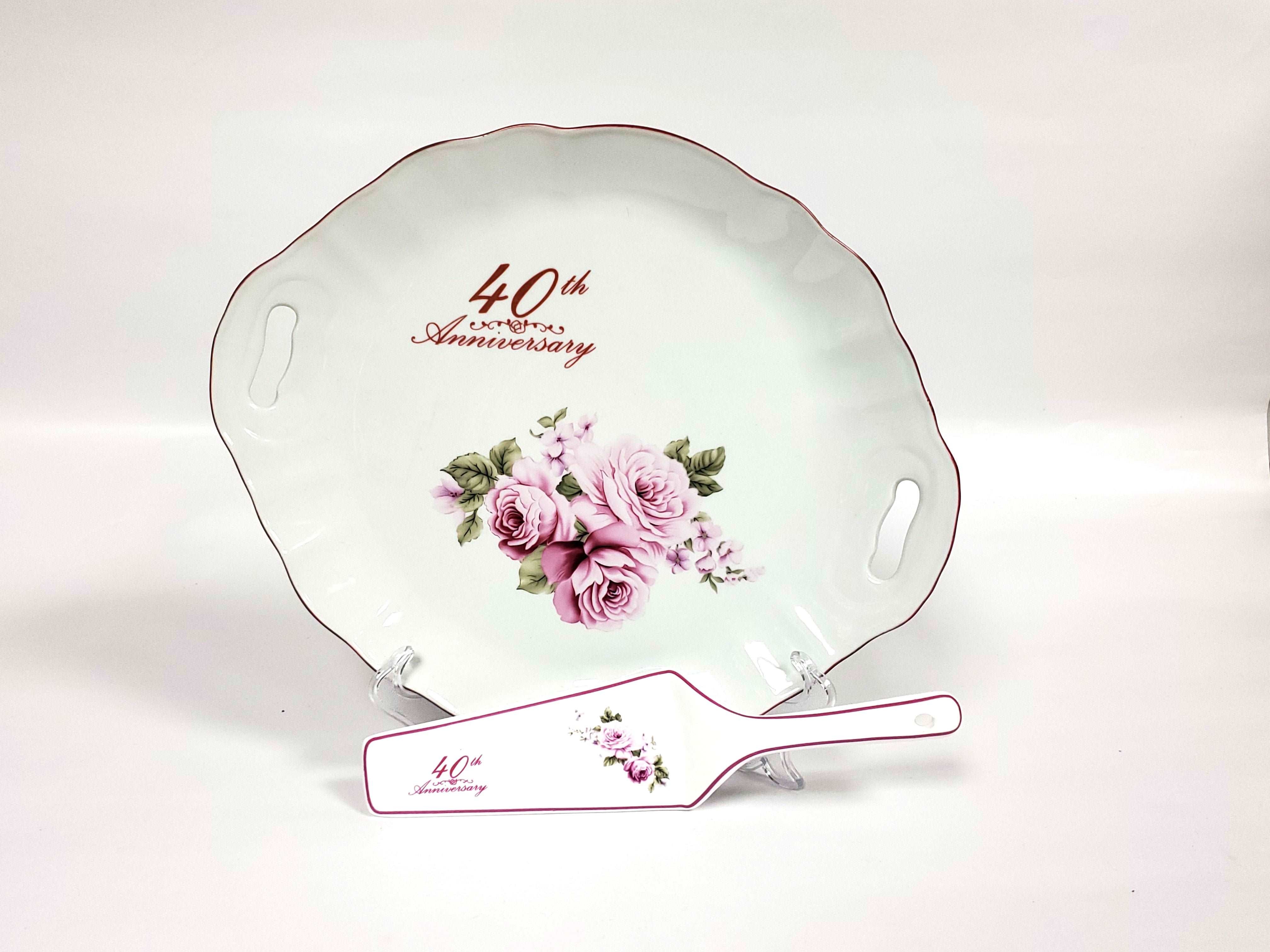 40th Anniversary Cake Platter and Serving Knife, Made of Porcelain - Royal Gift