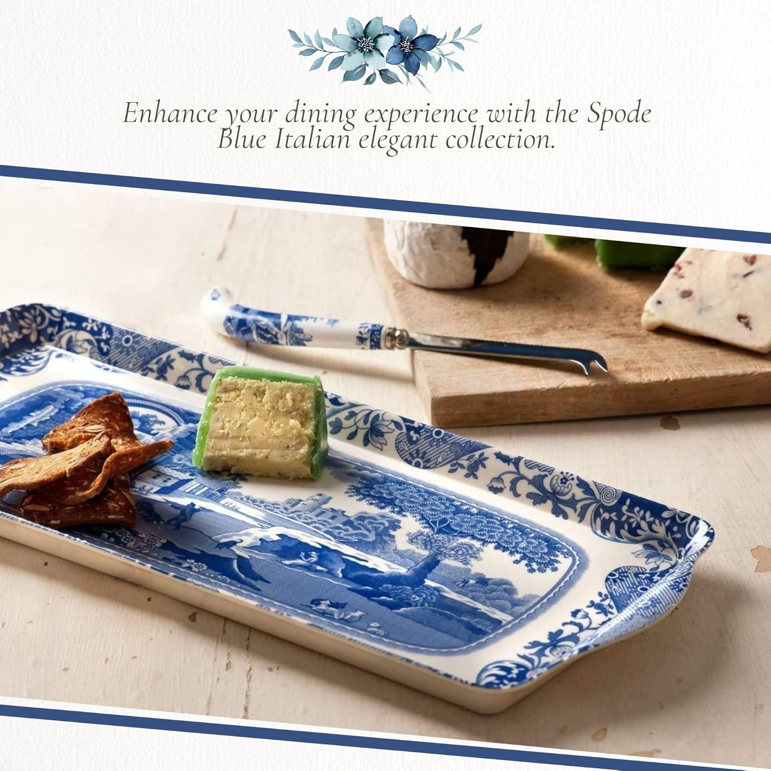 Spode Blue Italian Sandwich Tray | Serving Platter for Tea Sandwiches, Desserts, and Appetizers | Porcelain | Measures 13-Inches | Dishwasher Safe (Blue/White)