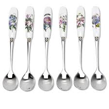 Portmeirion Botanic Garden Teaspoons Set of 6 Teaspoons with Assorted Floral Motifs | 6"tall Made from Stainless Steel with Porcelain Handles