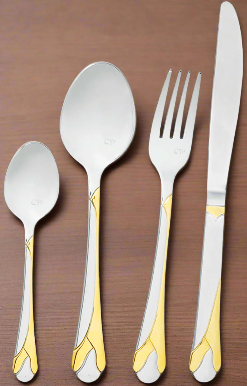 Flatware 24 Piece Set 18/10 Stainless Steel Tulip Gold from Carl Weill, Service for 6 people