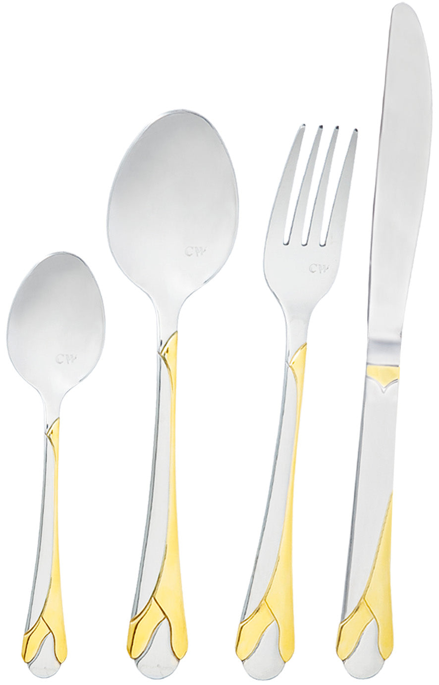 Flatware 24 Piece Set 18/10 Stainless Steel Tulip Gold from Carl Weill, Service for 6 people