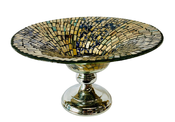 Mosaic Bowl Footed Glass 12"round X 7"tall