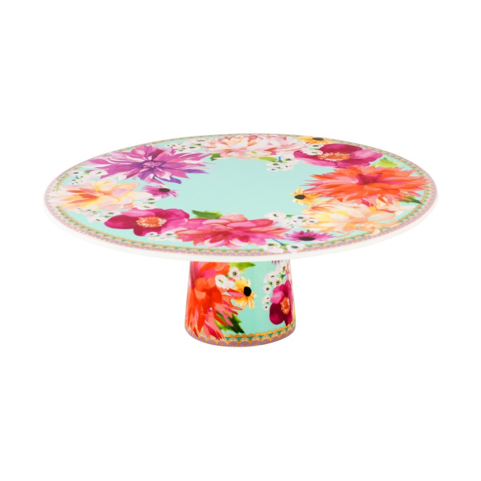 Cake Stand Footed 11"round X 4"tall Dahlia Sky By Maxwell & Williams