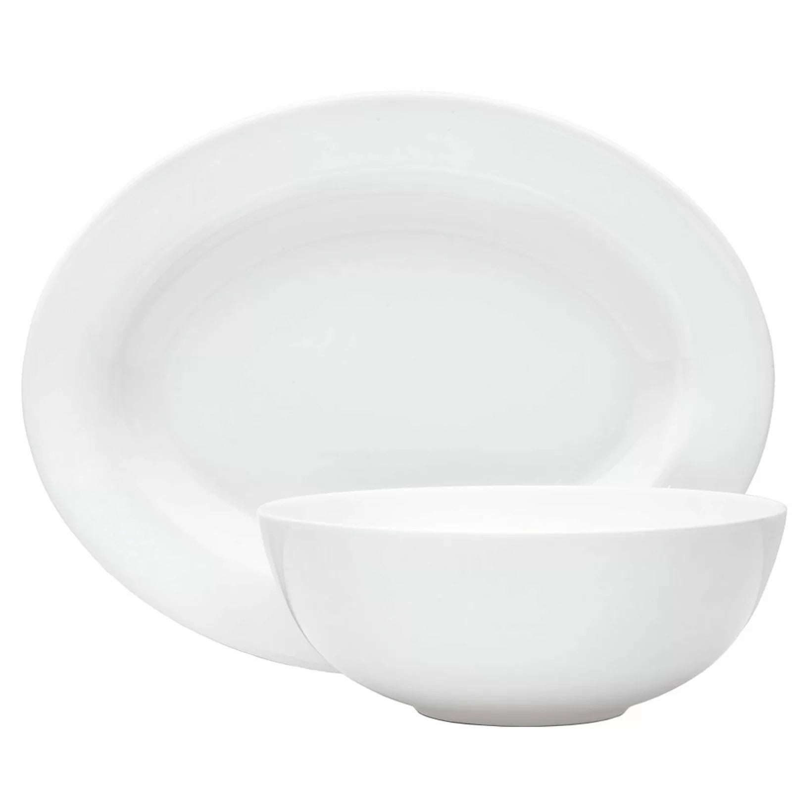 Mikasa Delray 14" Oval Platter + 9" Vegetable Bowl White Bone China