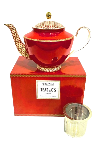 Maxwell & Williams Teapot and Infuser 1 Liter 3 Piece Set Silk Road Cherry Red Collection