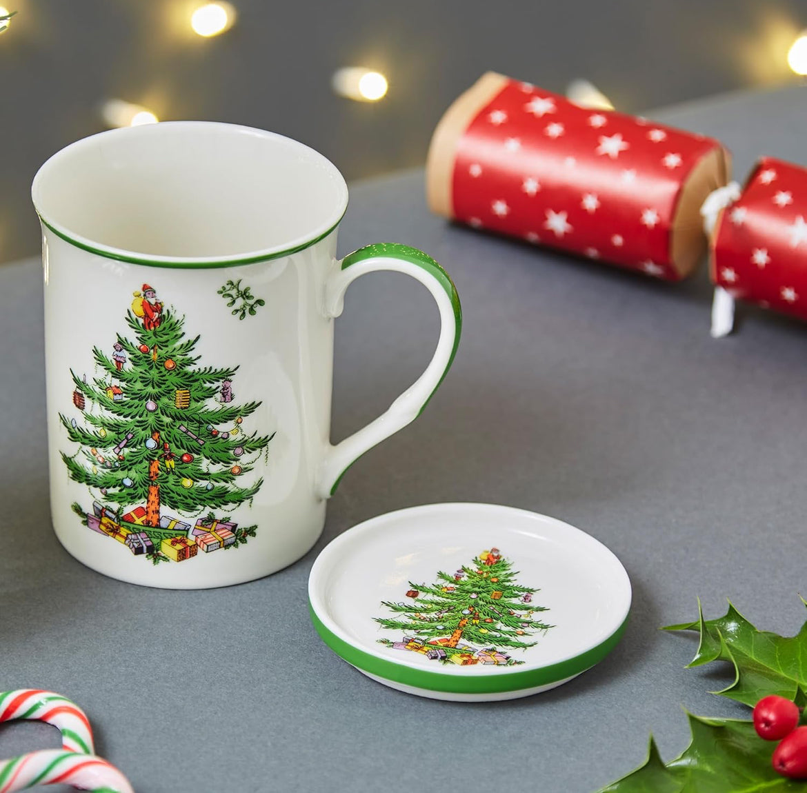 Spode Christmas tree  Mug and coaster set porcelain