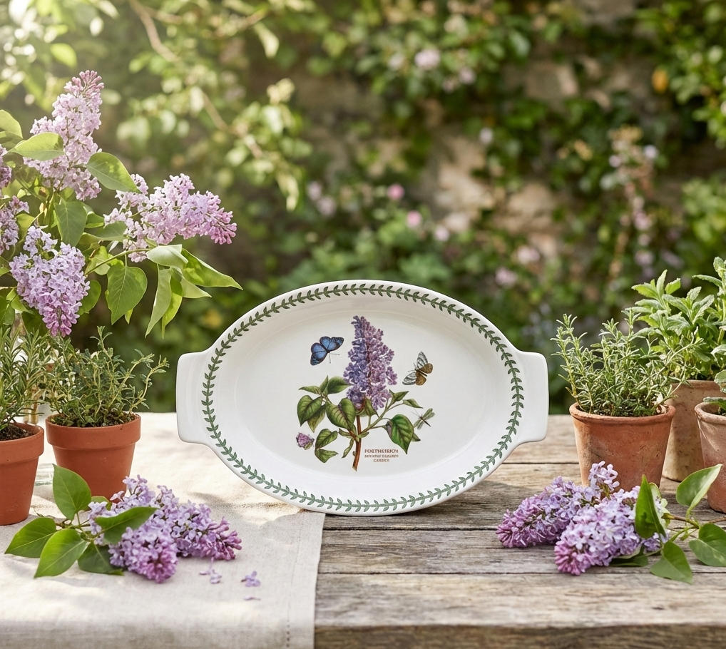 Portmeirion Botanic Garden Oval Gratin Dish 12.5" X 8" X 2.1" Porcelain