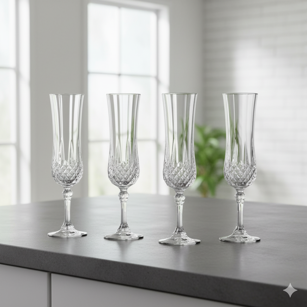 Longchamp 4 Flutes Stemware By Cristal D'Arques 4.5-OZ from Eclat France
