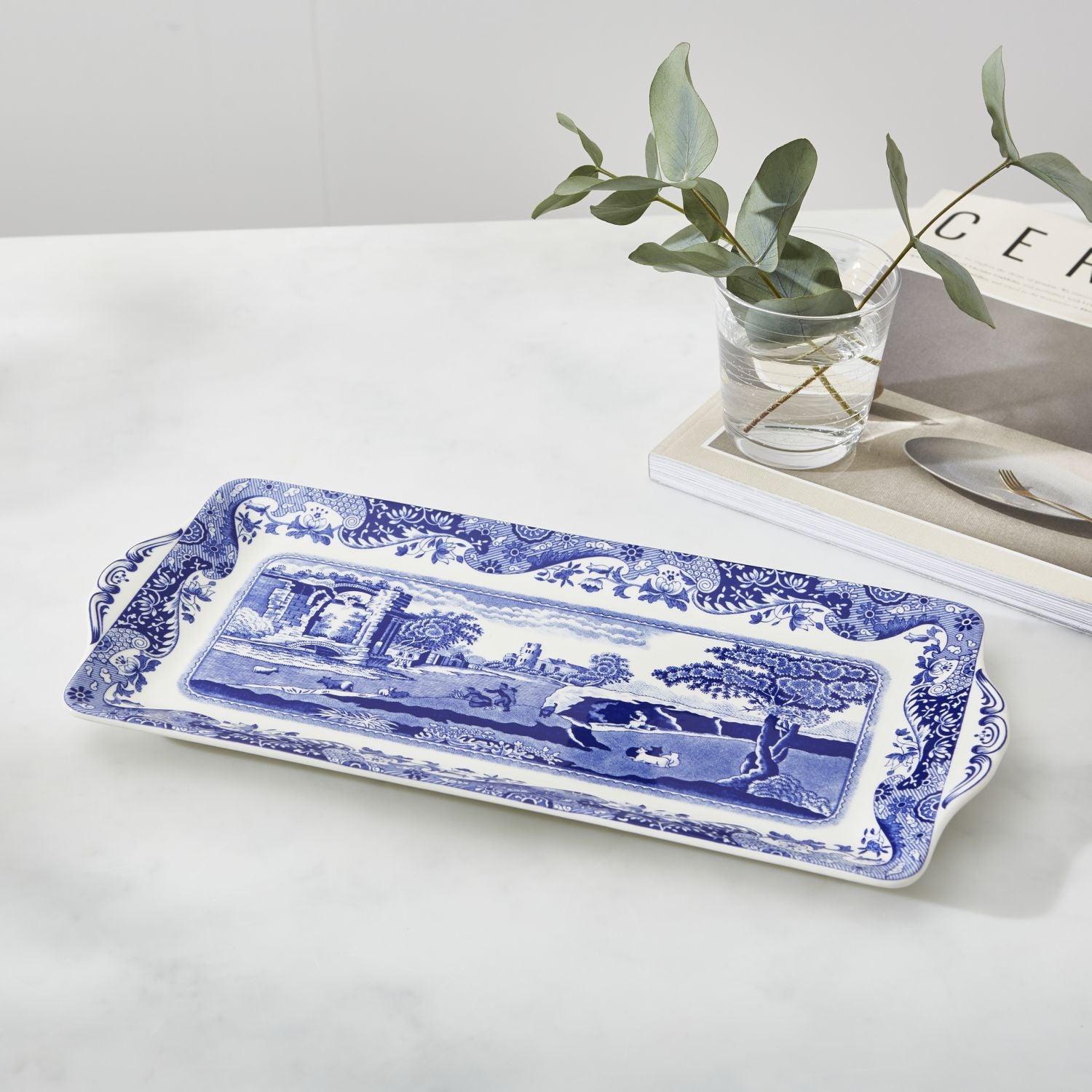 Spode Blue Italian Sandwich Tray | Serving Platter for Tea Sandwiches, Desserts, and Appetizers | Porcelain | Measures 13-Inches | Dishwasher Safe (Blue/White)