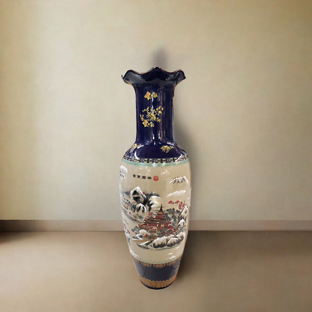 Cobalt Porcelain Painted Vase 42"Tall  X 14"Diameter