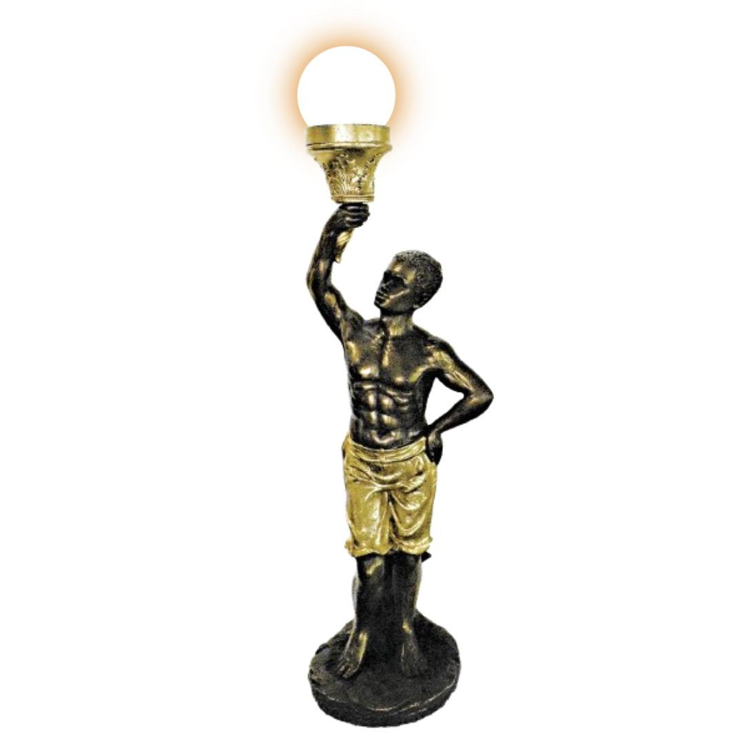 Lamp Man Holding Light 36" Bronze color ceramic statue