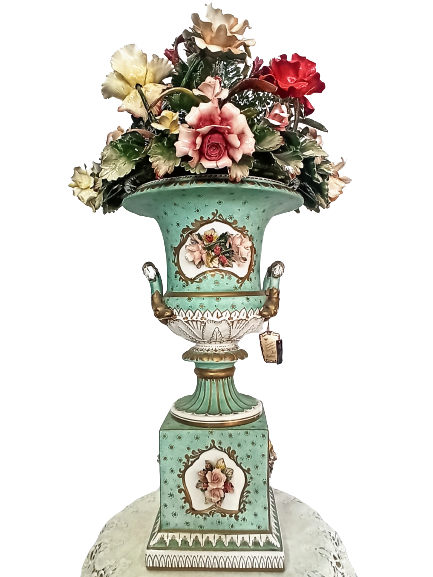 Capodimonte Flowers Vase Green Bouquet 40"tall Hand Made and Painted in Capodimonte Italy