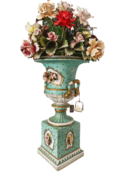 Capodimonte Flowers Vase Green Bouquet 40"tall Hand Made and Painted in Capodimonte Italy