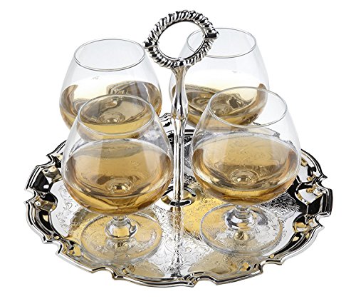 Queen Anne 4 Piece Brandy Set with Silver-Plated Tray - Royal Gift