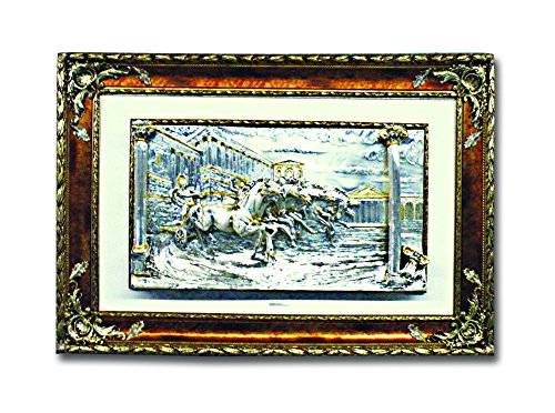 Italian Frame Gladiator 3D Silver Art On Leather Backing in a Wooden Frame Made in Italy - Royal Gift