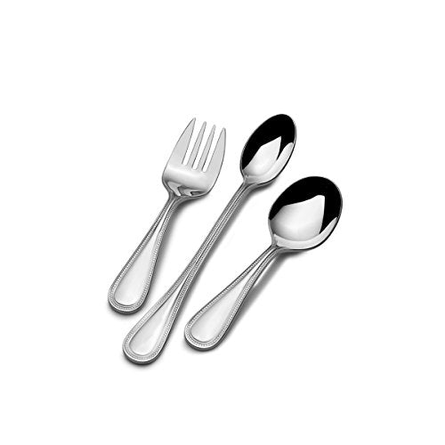 Mikasa Baby Feeding Spoon 3 piece Set 18/10 Stainless Steel Beaded - Royal Gift
