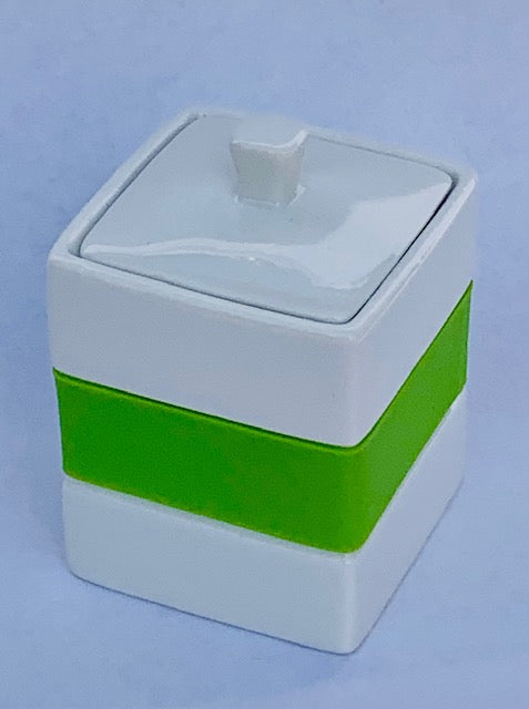 Cannister White Porcelain and Green band 7cm X 7cm X 10CM - Royal Gift