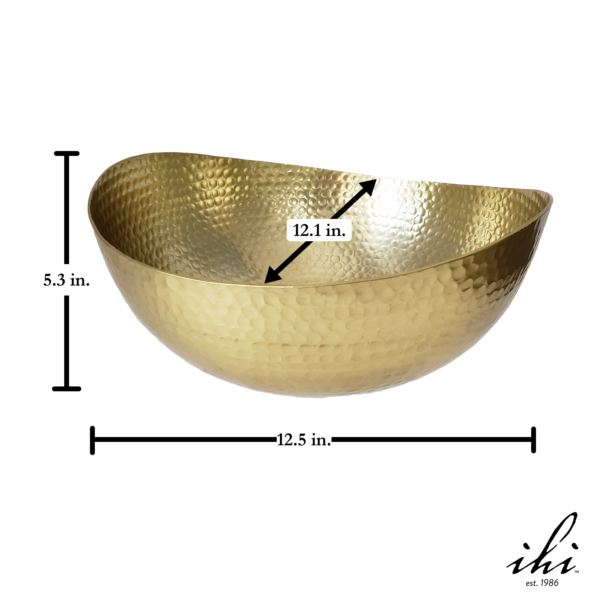 Bowl Brass Hammered 12.5"wide X 12"deep X 5.3"high