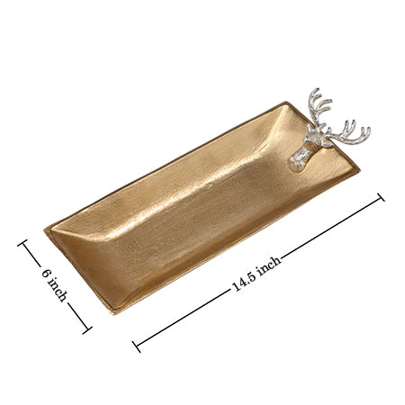 Tray Deer Gold Textured Oblong Brass