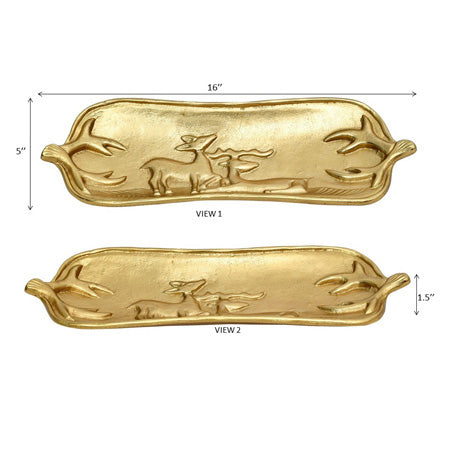 Deer Tray Brass 15.5"long X 5.5"wide X 1.5"high