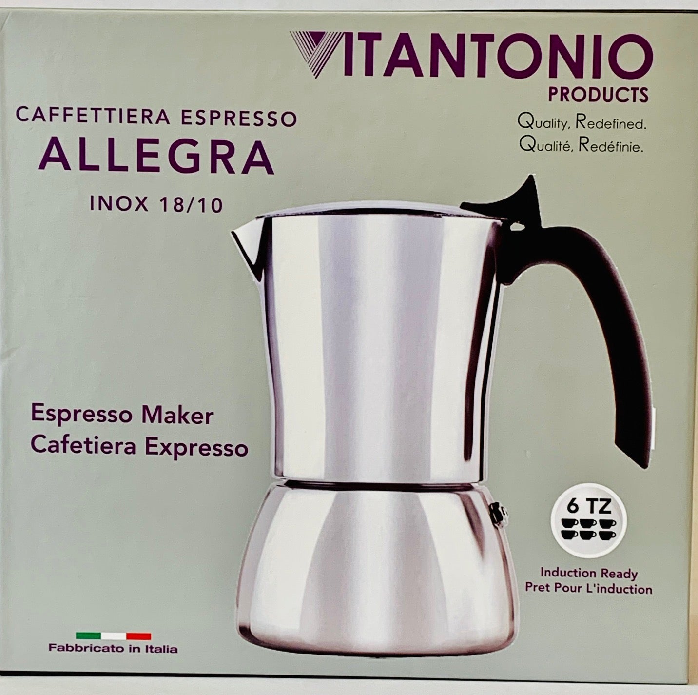 Vitantonio Allegra Espresso Maker - Makes 6 cups of coffee -  Black Handle Stainless Steel - Royal Gift