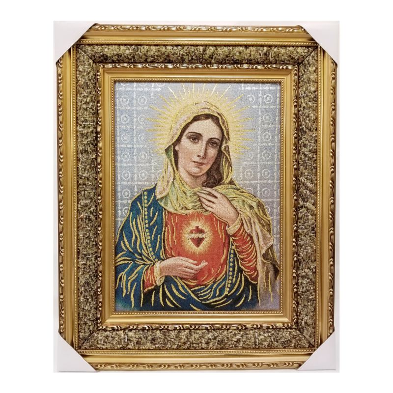 Immaculate Heart of Mary Tapestry with wooden frame17"wide X 21"high - Royal Gift