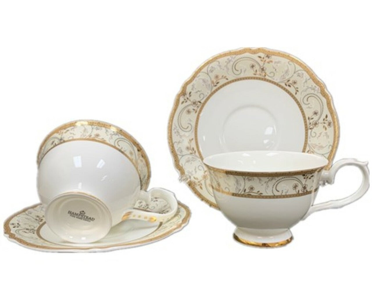 Cup and Saucer Set of 2 teacups and 2 saucers Fine bone china Paris Gold collection - Royal Gift