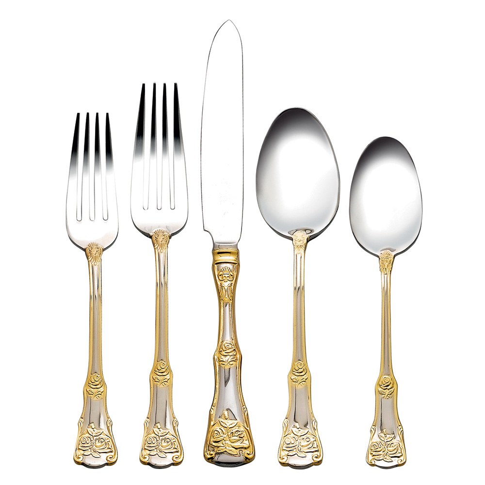 Royal Albert Old Country Roses 20-Piece Flatware Set Service for 4 Stainless Steel With Gold Accent - Royal Gift