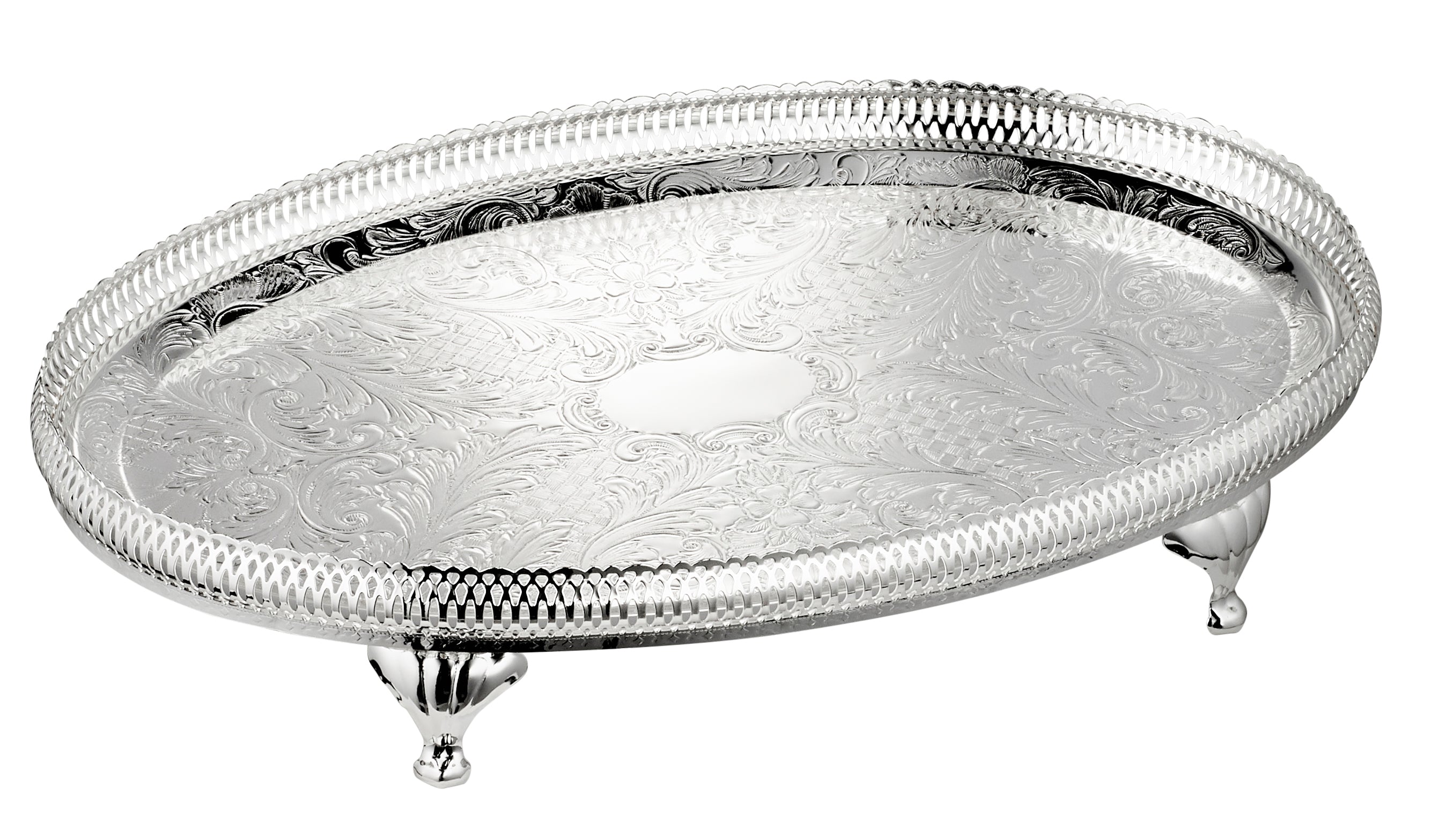Queen Anne Gallery Tray Oval with Legs,  39cm X 26cm X 7cm High - Royal Gift