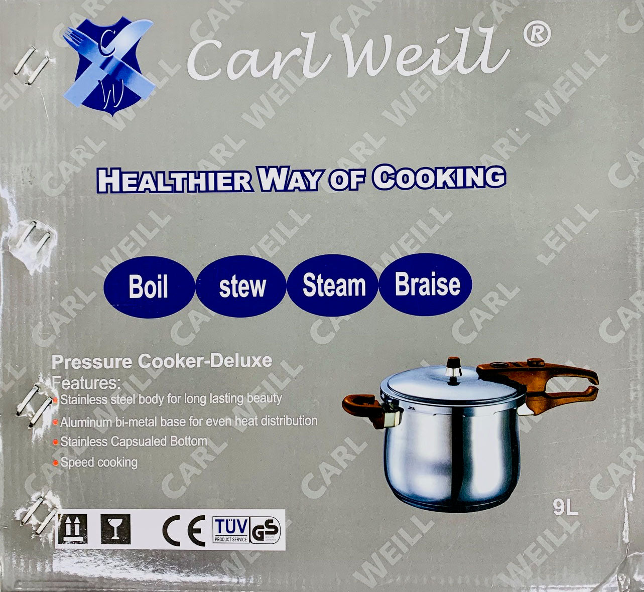 Pressure Cooker 9 Liter 18/10 Stainless Steel by Carl Weill. - Royal Gift