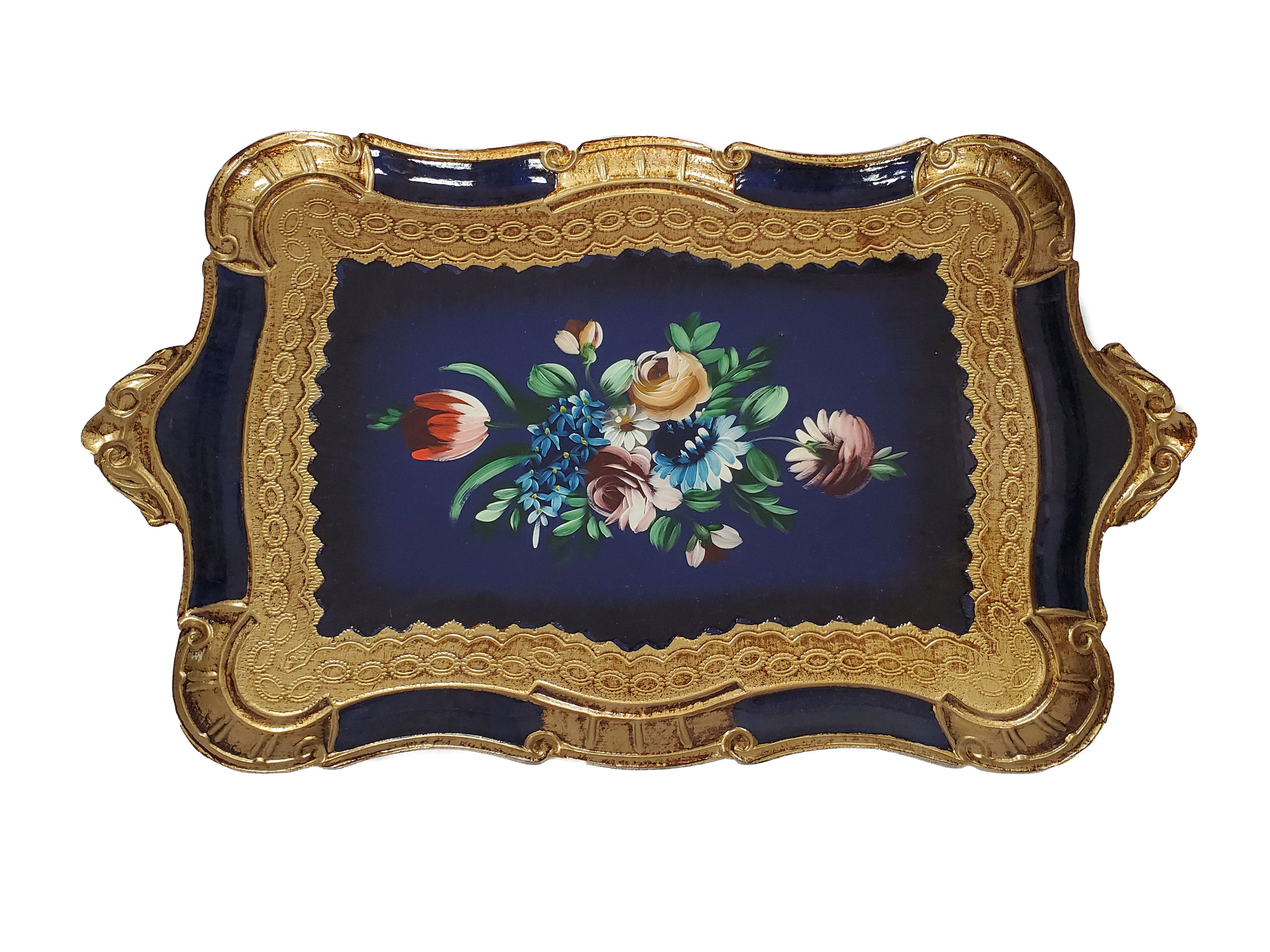 Florentine Tray Wood Hand Painted in Firenze Italy 19"L x 12"W - Royal Gift