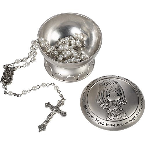 Precious Moments May His Light Shine in Your Heart Today & Always Girl First Communion Rosary & Zinc Alloy Rosary Box, Multicolor - Royal Gift