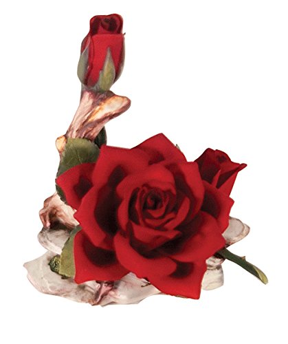 Capodimonte Rose (Aztec ) with Bud on a  Branch 20cm (Red) Porcelain Flower - Royal Gift