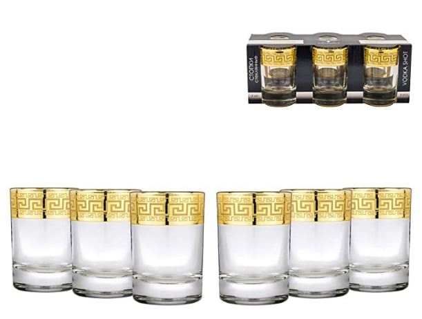 Vodka/Shot Glasses With Gold Rim Set OF 6 by Joseph Sedgh Collection 1.5-OZ EACH Made in Russia - Royal Gift
