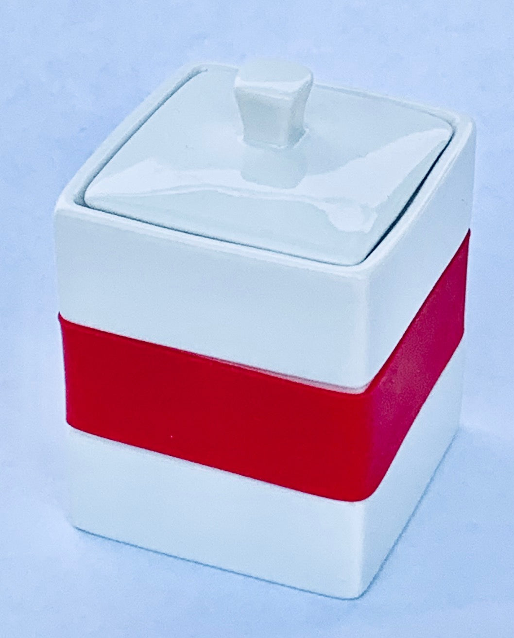 Cannister White Porcelain and Red band 7cm X 7cm X 10CM - Royal Gift