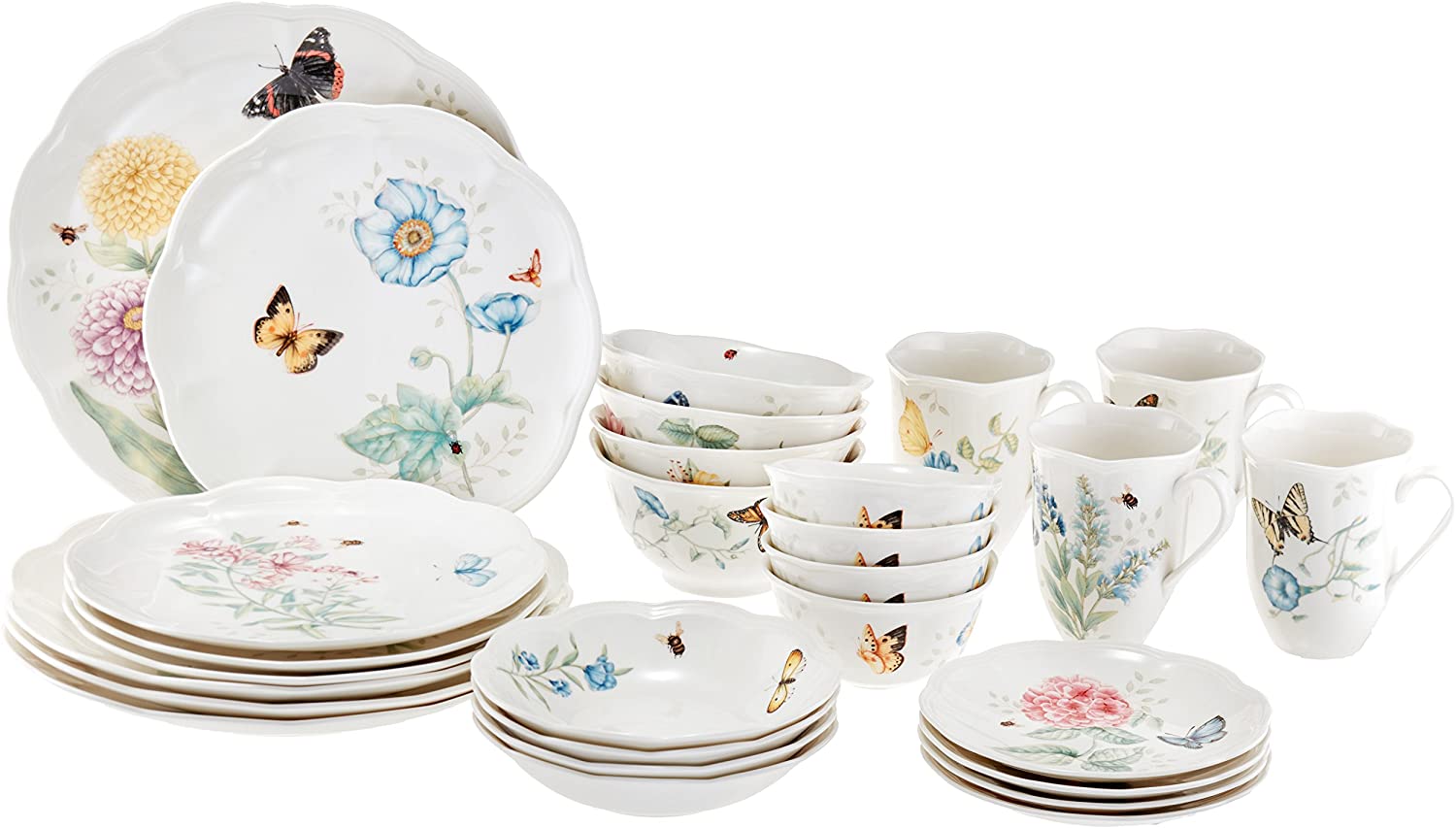 Lenox Butterfly Meadow Porcelain China Dinnerware - Set of 28 - Serves 4 People - Royal Gift