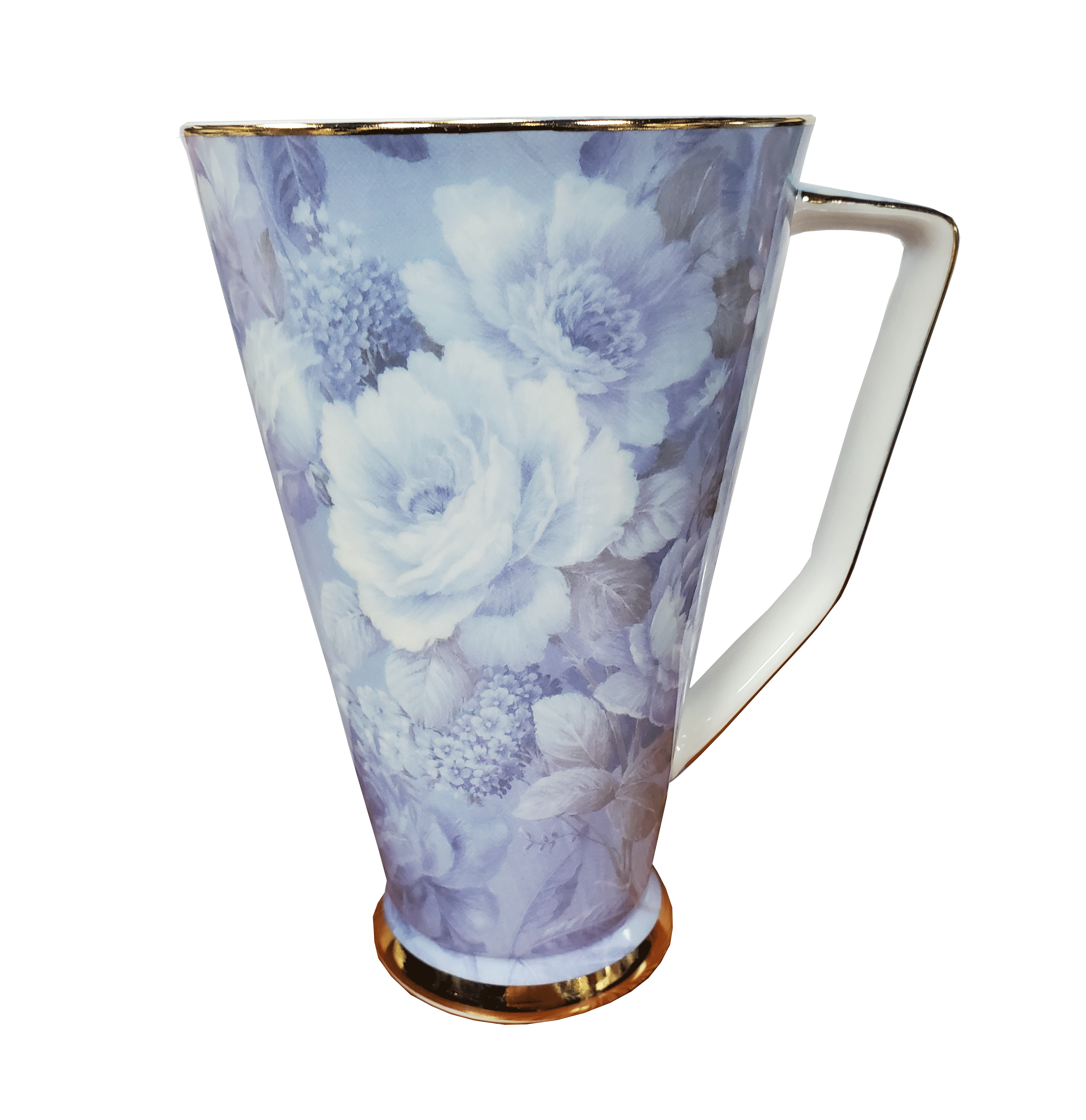 Mug Blue Flowers Bone China 6"tall with Gold rim - Royal Gift