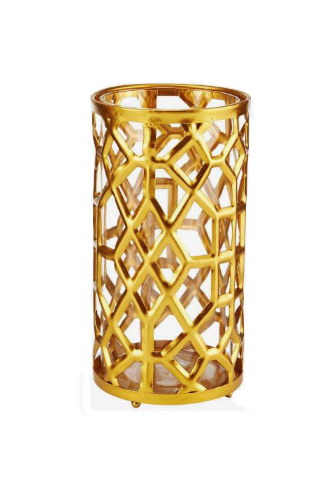Candle Holder 7.5" High - 5" Diameter Gold Mesh By MIKASA - Royal Gift