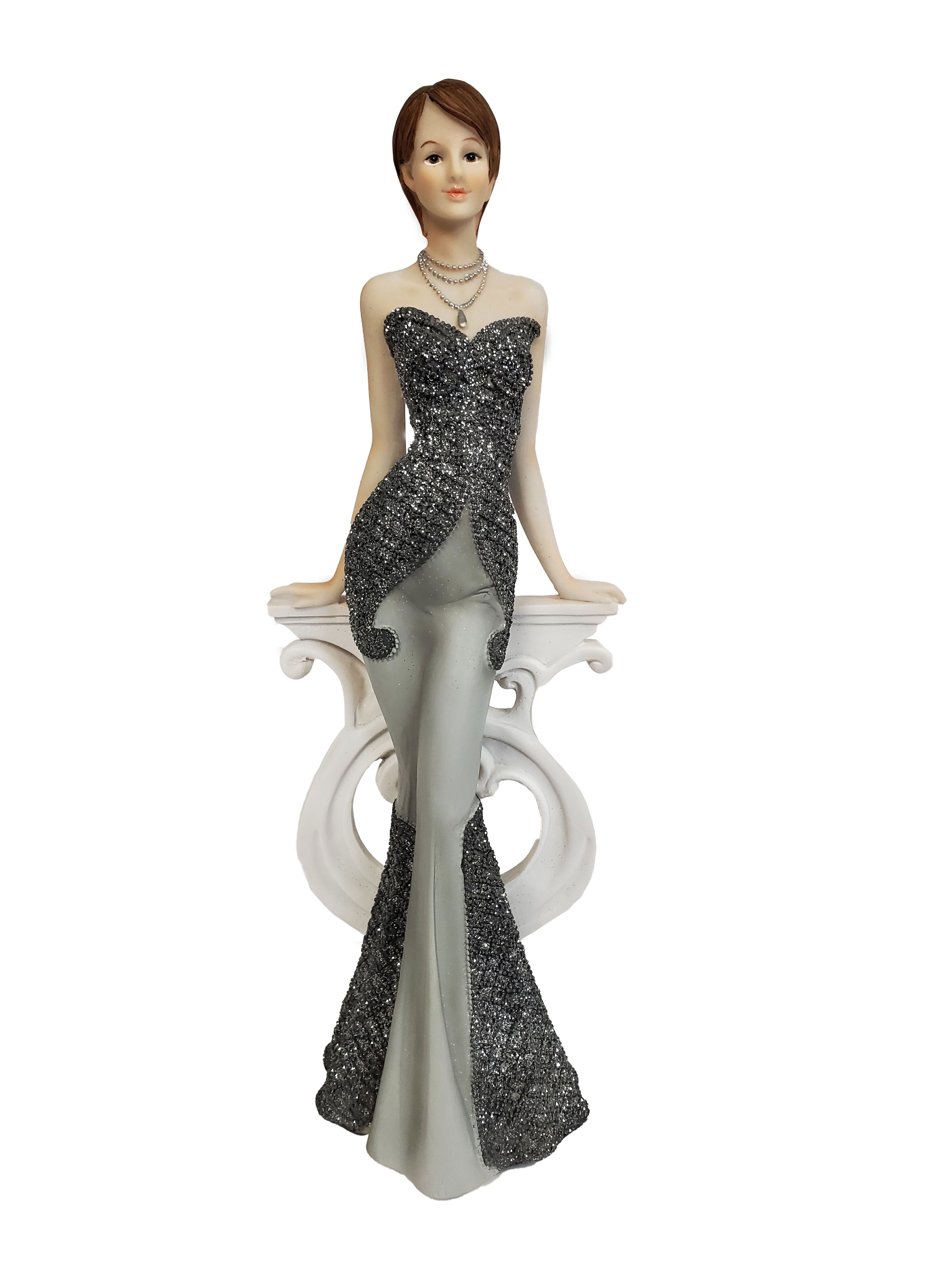 Lady in Sparkle Dress Figurine Ceramic 14" Tall - Royal Gift