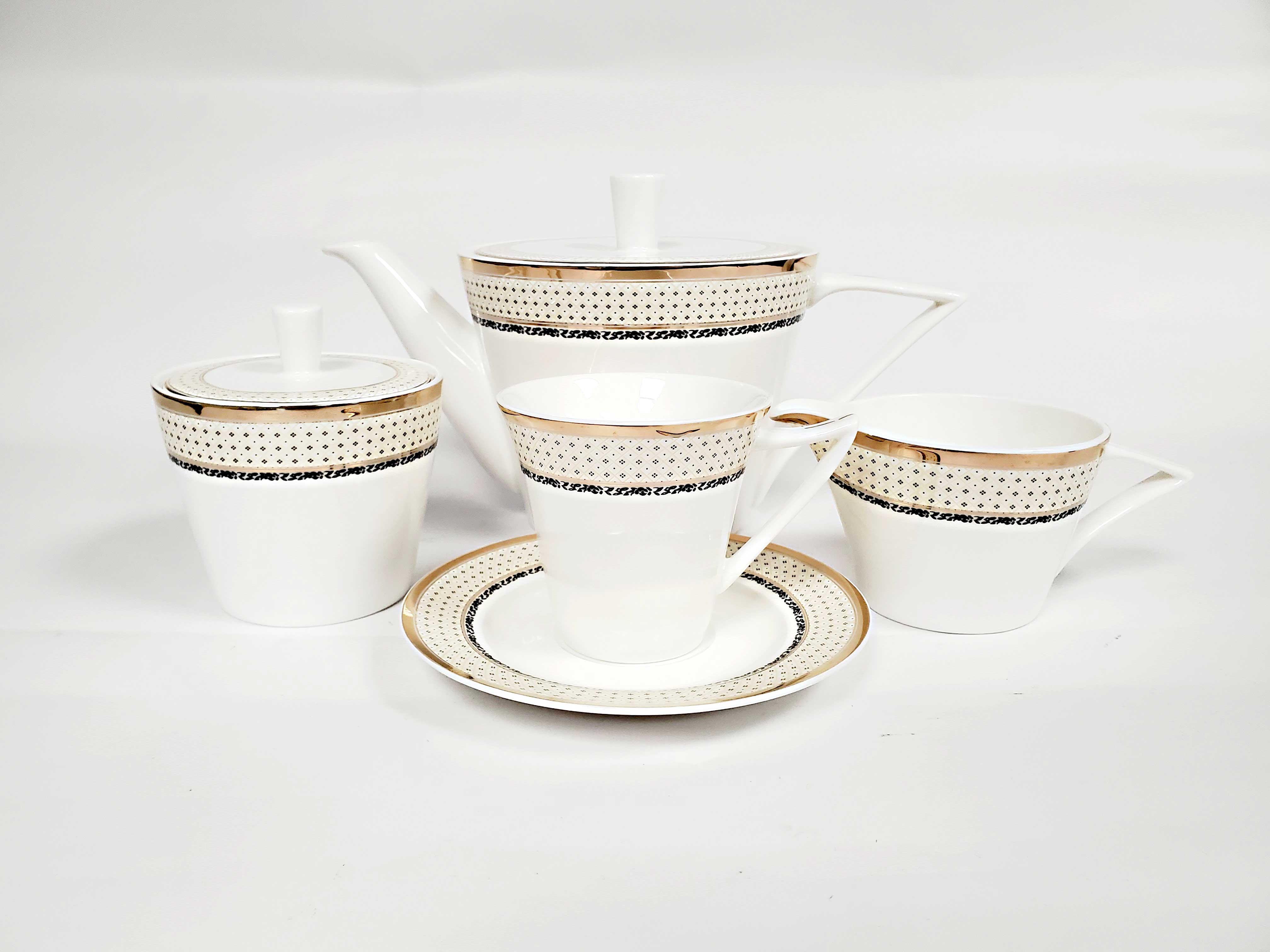 Dinnerware set for 12  86-Piece Bone China (Good Year Gold) By Success extra white bodyBody - Royal Gift