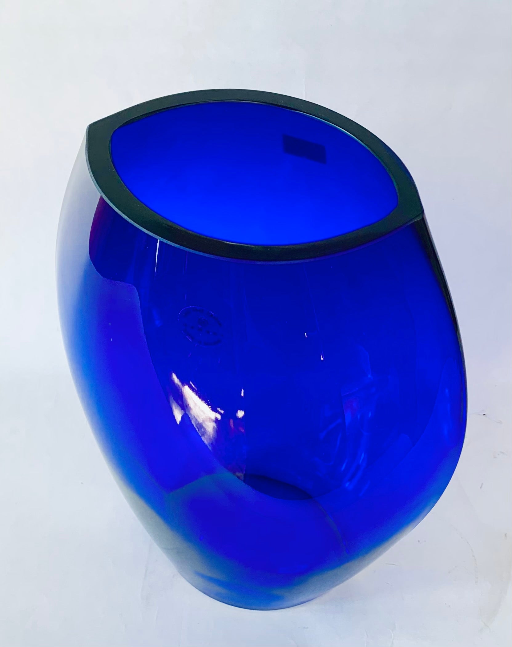 Cobalt Blue Crystal Vase 12"tall X 9"wide X 5"deep Made in Poland
