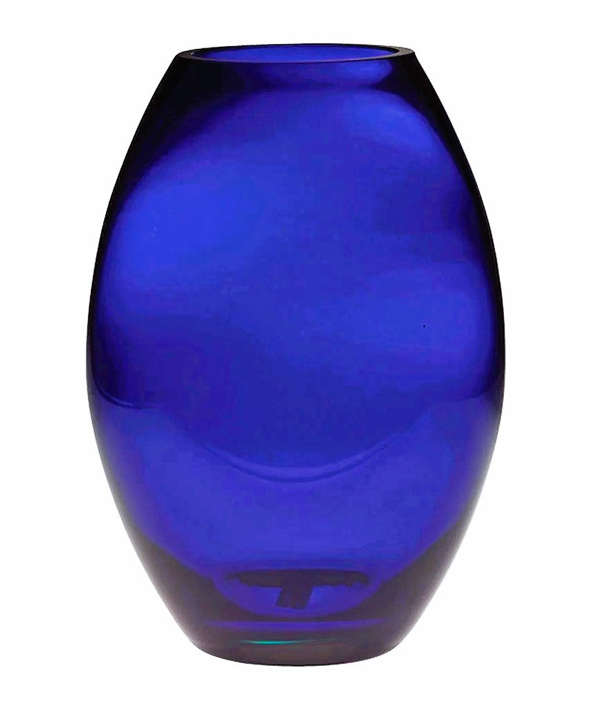Cobalt Blue Crystal Vase 12"tall X 9"wide X 5"deep Made in Poland