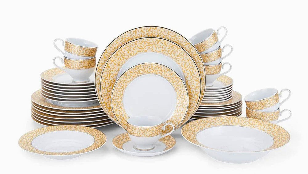 Mikasa Parchment Gold Dinnerware set 42 piece service for 8 people + 2 serve ware pieces Fine China - Royal Gift